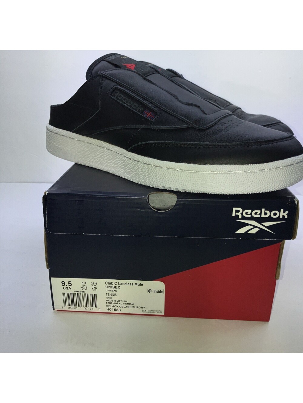 Reebok Club C Laceless Mule Black Casual Slip On Sneakers H01588 Mens Size 8 NEW
